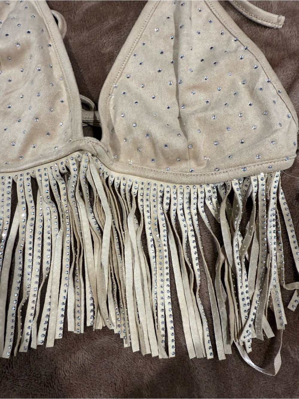 Windsor Tan Rhinestone Fringe Halter Top - Picture 2 of 5